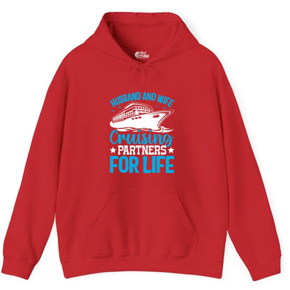 Husband and Wife Cruise Shirt - Romantic Couple Cruise Apparel (Hoodie) in Red - Husband and Wife Cruising Partners for Life Nautical Cruise Shirt