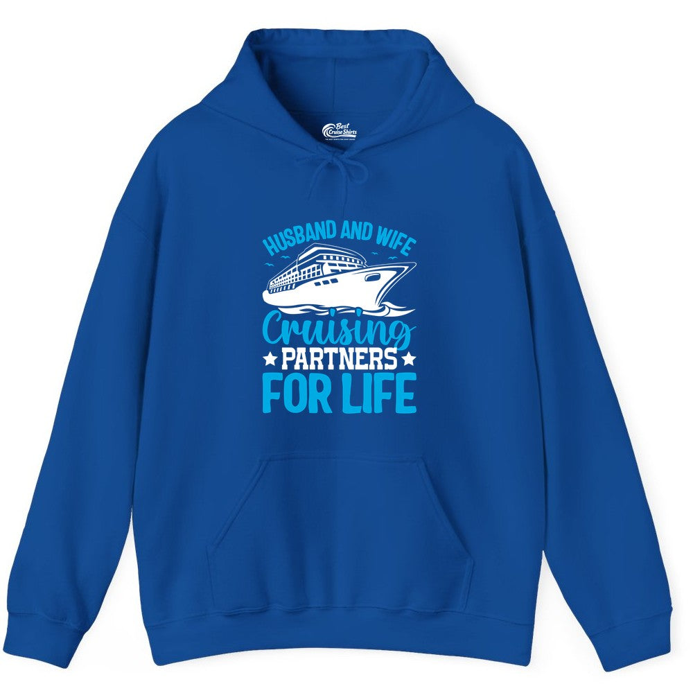 Husband and Wife Cruise Shirt - Romantic Couple Cruise Apparel (Hoodie) in Royal - Husband and Wife Cruising Partners for Life Nautical Cruise Shirt