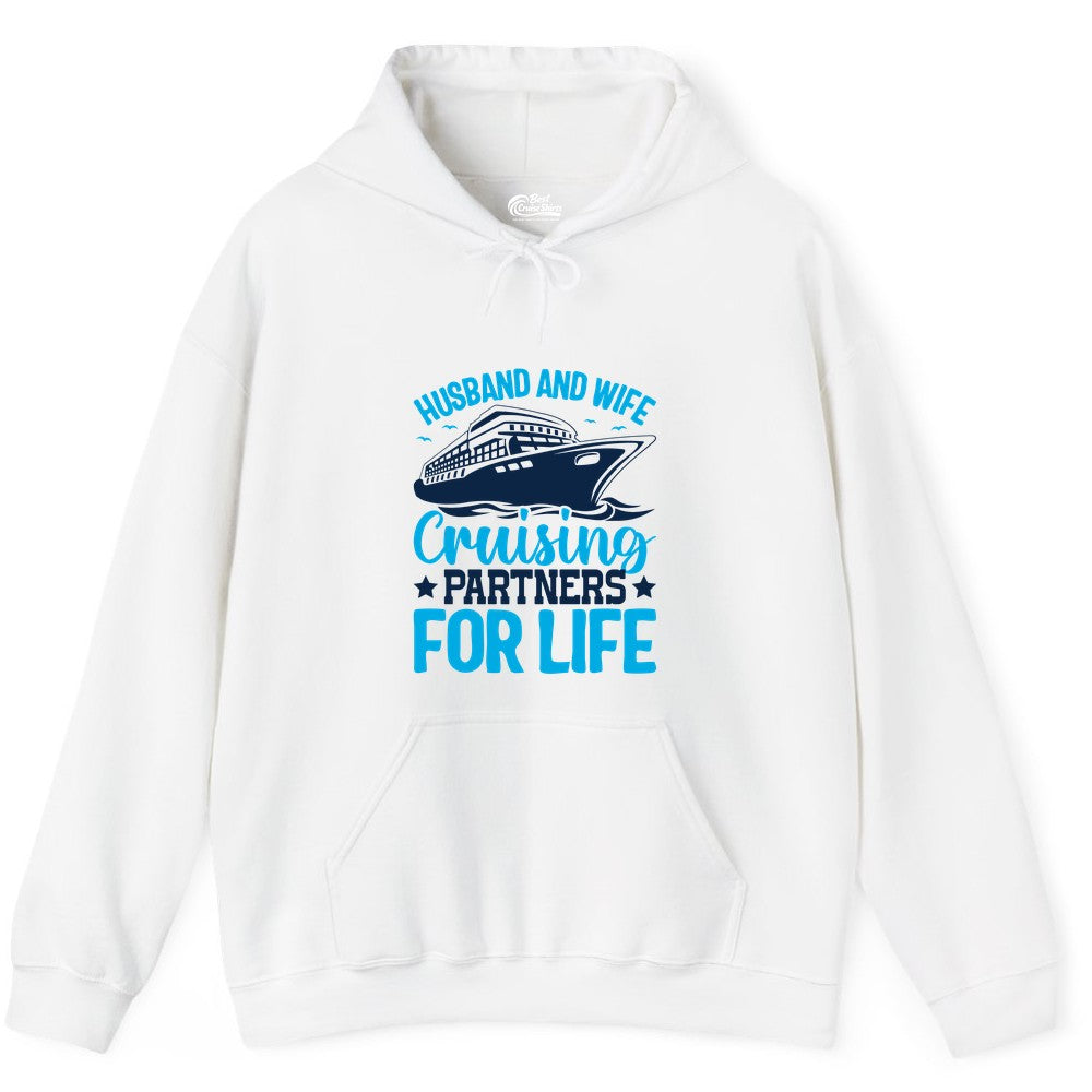 Husband and Wife Cruise Shirt - Romantic Couple Cruise Apparel (Hoodie) in White - Husband and Wife Cruising Partners for Life Nautical Cruise Shirt