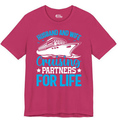 Husband and Wife Cruise Shirt - Romantic Couple Cruise Apparel (Premium Tee) in Berry - Husband and Wife Cruising Partners for Life Nautical Cruise Shirt