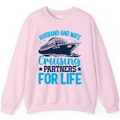 Husband and Wife Cruise Shirt - Romantic Couple Cruise Apparel (Sweatshirt) in Light Pink - Husband and Wife Cruising Partners for Life Nautical Cruise Shirt