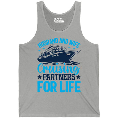 Husband and Wife Cruise Shirt - Romantic Couple Cruise Apparel (Tank Top) in Athletic Heather - Husband and Wife Cruising Partners for Life Nautical Cruise Shirt
