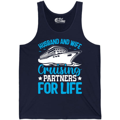 Husband and Wife Cruise Shirt - Romantic Couple Cruise Apparel (Tank Top) in Navy - Husband and Wife Cruising Partners for Life Nautical Cruise Shirt