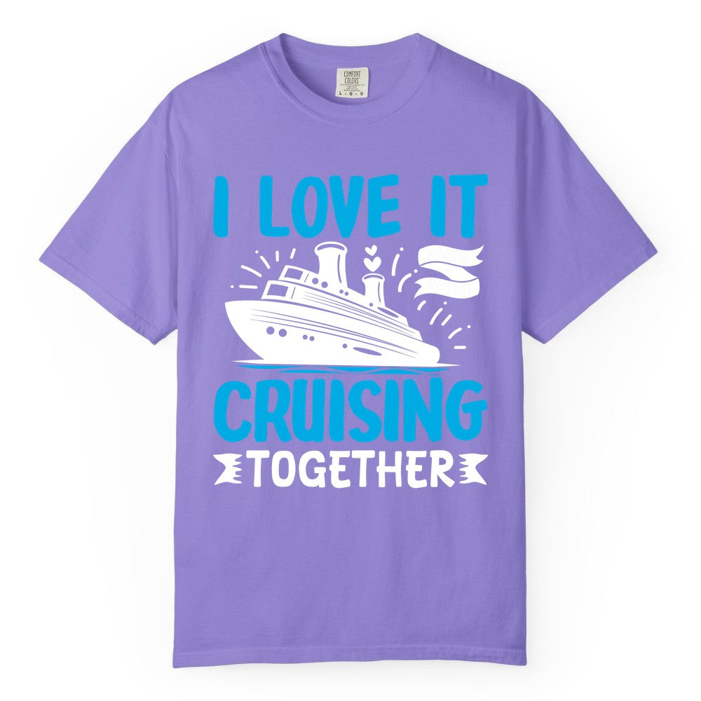 Cruising Together Shirt - Romantic Cruise Apparel for Couples (Comfort Color) in Violet - Romantic Cruise Ship Playful Hearts Cruising Together Shirt Design