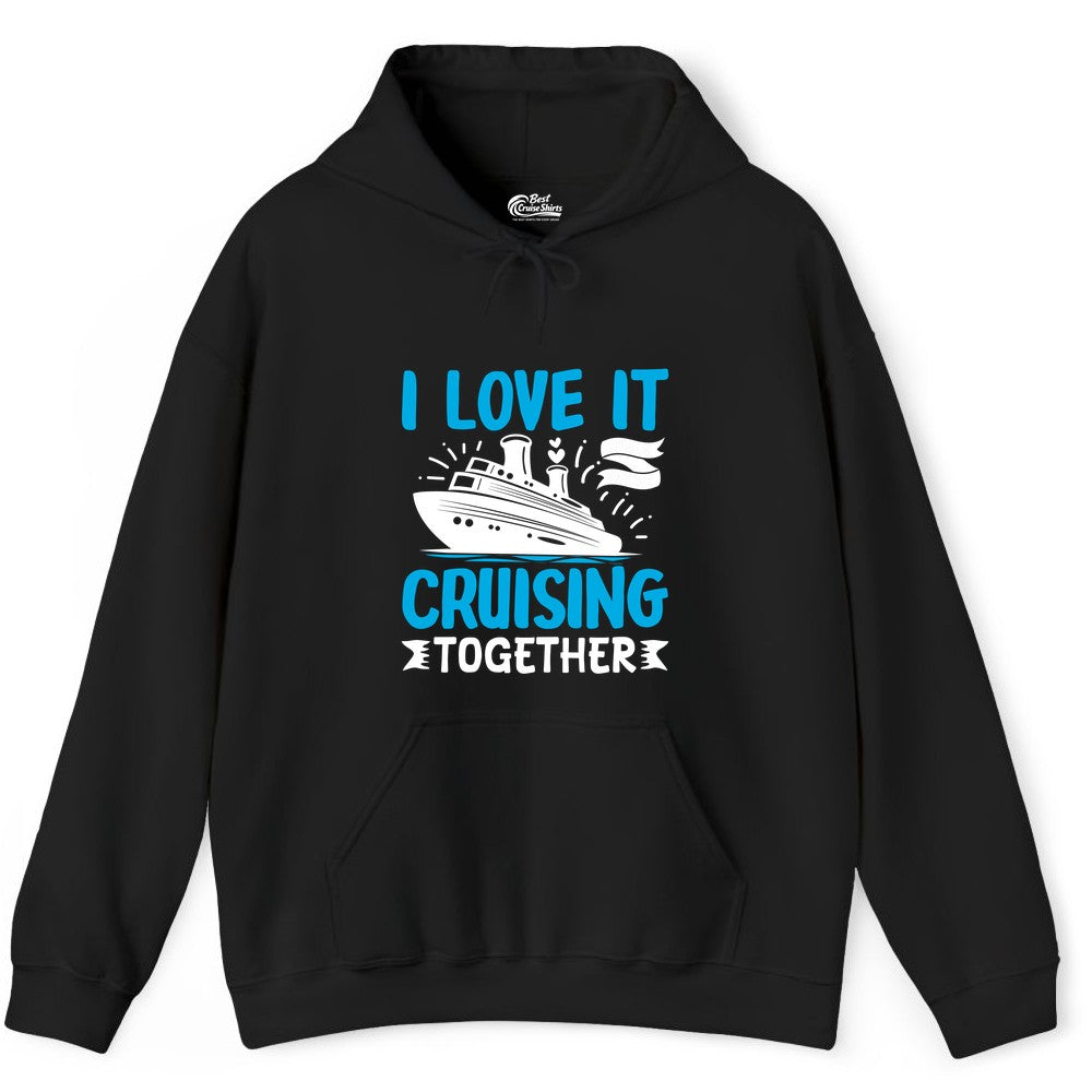 Cruising Together Shirt - Romantic Cruise Apparel for Couples (Hoodie) in Black - Romantic Cruise Ship Playful Hearts Cruising Together Shirt Design