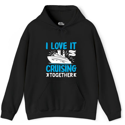 Cruising Together Shirt - Romantic Cruise Apparel for Couples (Hoodie) in Black - Romantic Cruise Ship Playful Hearts Cruising Together Shirt Design
