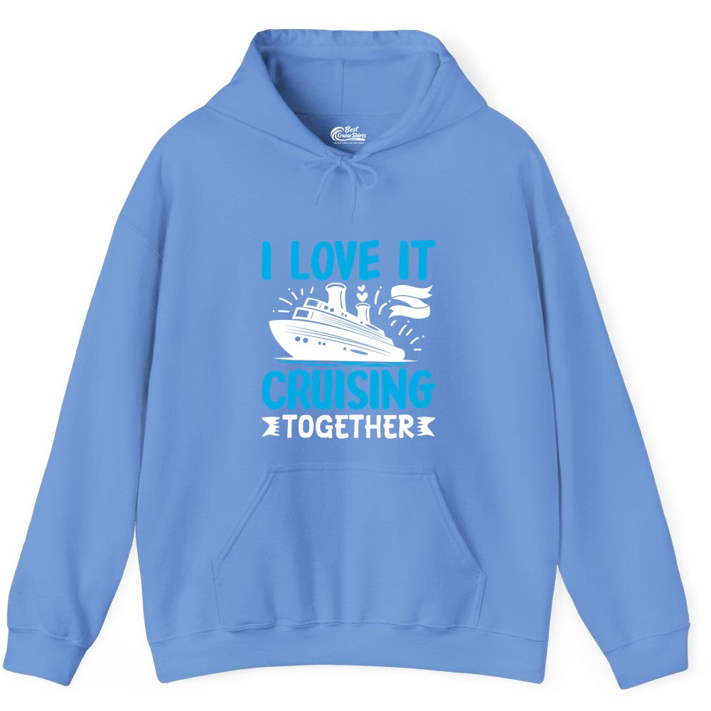 Cruising Together Shirt - Romantic Cruise Apparel for Couples (Hoodie) in Carolina Blue - Romantic Cruise Ship Playful Hearts Cruising Together Shirt Design