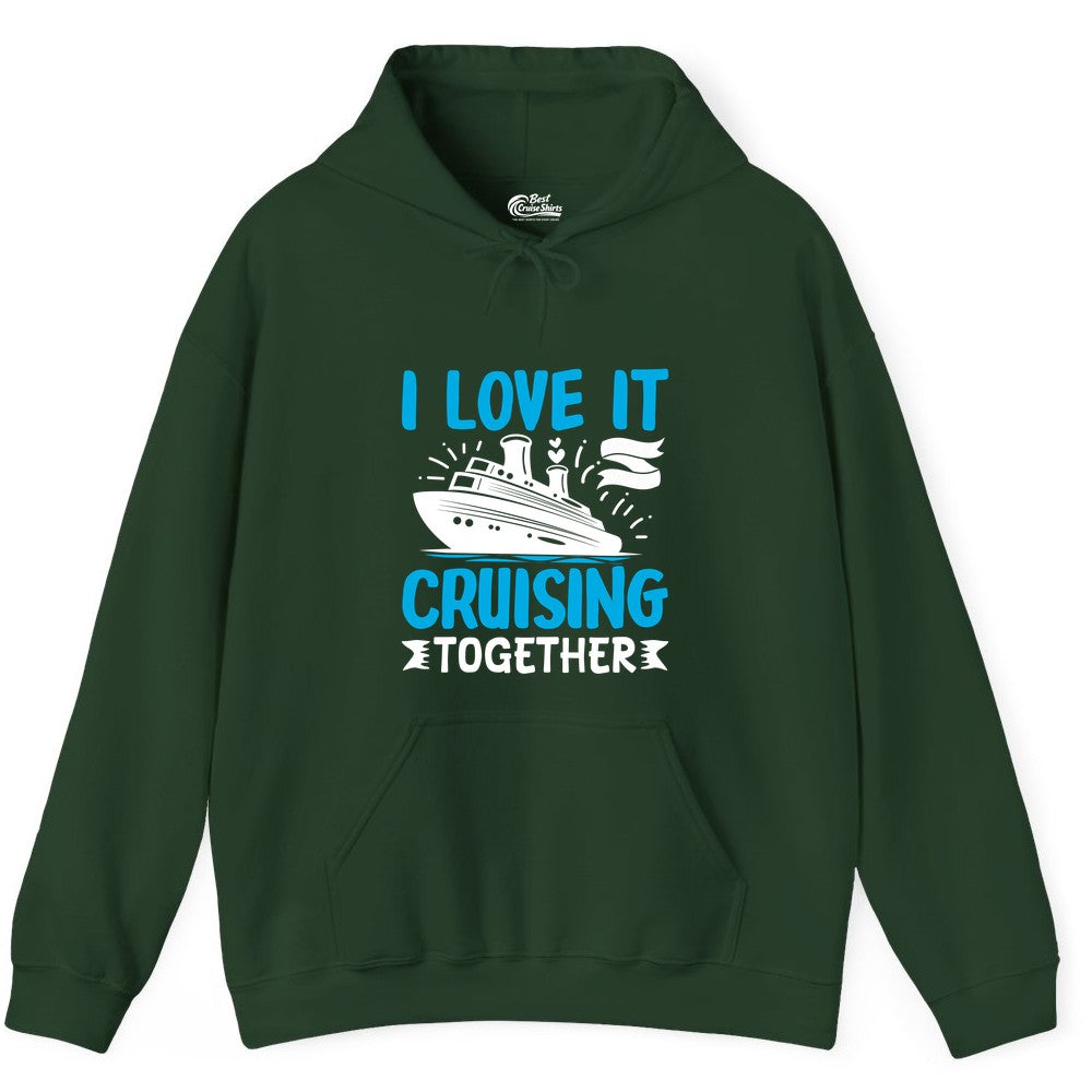 Cruising Together Shirt - Romantic Cruise Apparel for Couples (Hoodie) in Forest Green - Romantic Cruise Ship Playful Hearts Cruising Together Shirt Design