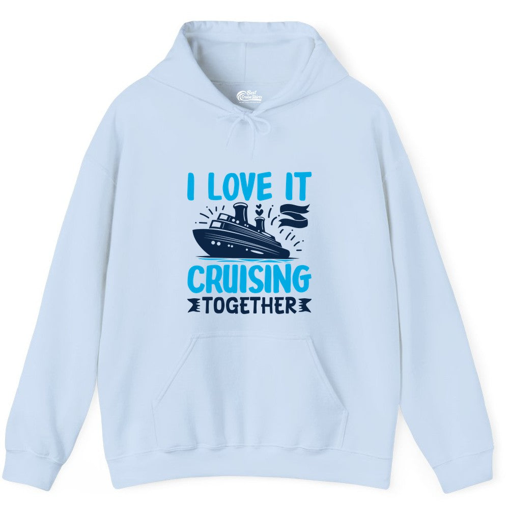 Cruising Together Shirt - Romantic Cruise Apparel for Couples (Hoodie) in Light Blue - Romantic Cruise Ship Playful Hearts Cruising Together Shirt Design
