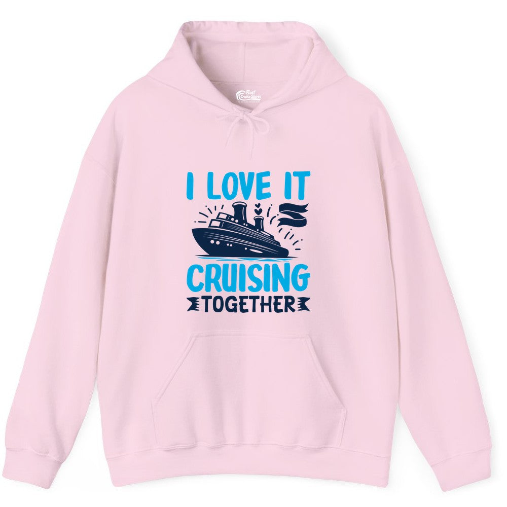 Cruising Together Shirt - Romantic Cruise Apparel for Couples (Hoodie) in Light Pink - Romantic Cruise Ship Playful Hearts Cruising Together Shirt Design