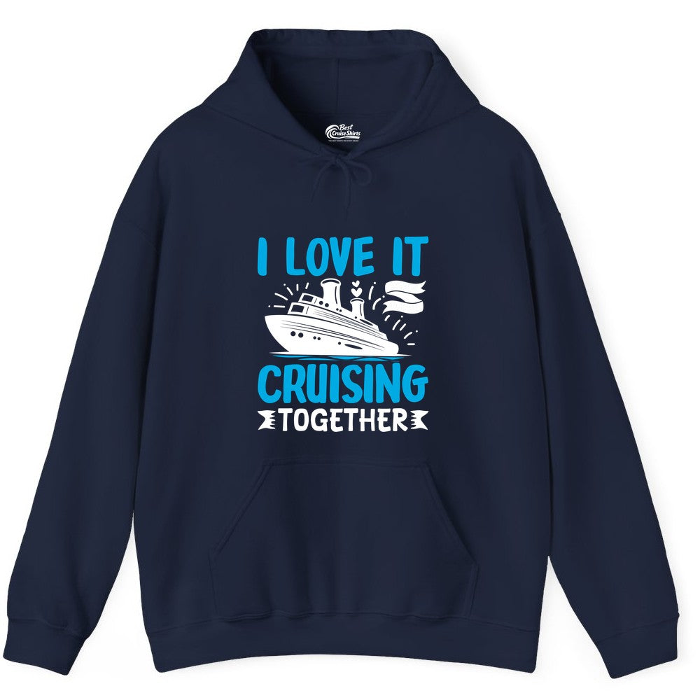 Cruising Together Shirt - Romantic Cruise Apparel for Couples (Hoodie) in Navy - Romantic Cruise Ship Playful Hearts Cruising Together Shirt Design