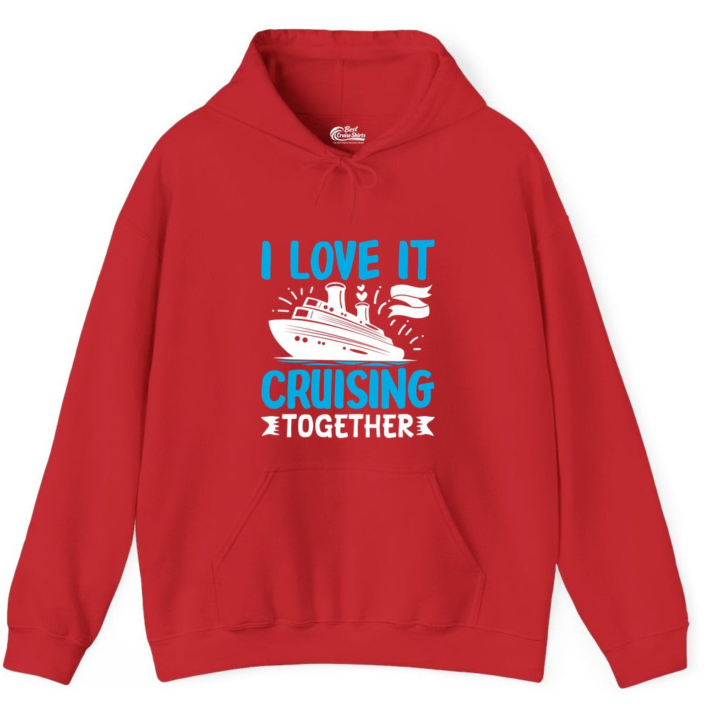 Cruising Together Shirt - Romantic Cruise Apparel for Couples (Hoodie) in Red - Romantic Cruise Ship Playful Hearts Cruising Together Shirt Design