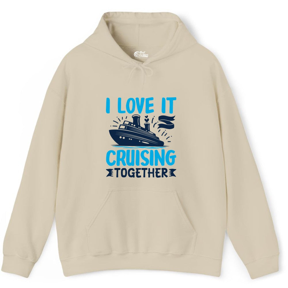 Cruising Together Shirt - Romantic Cruise Apparel for Couples (Hoodie) in Sand - Romantic Cruise Ship Playful Hearts Cruising Together Shirt Design