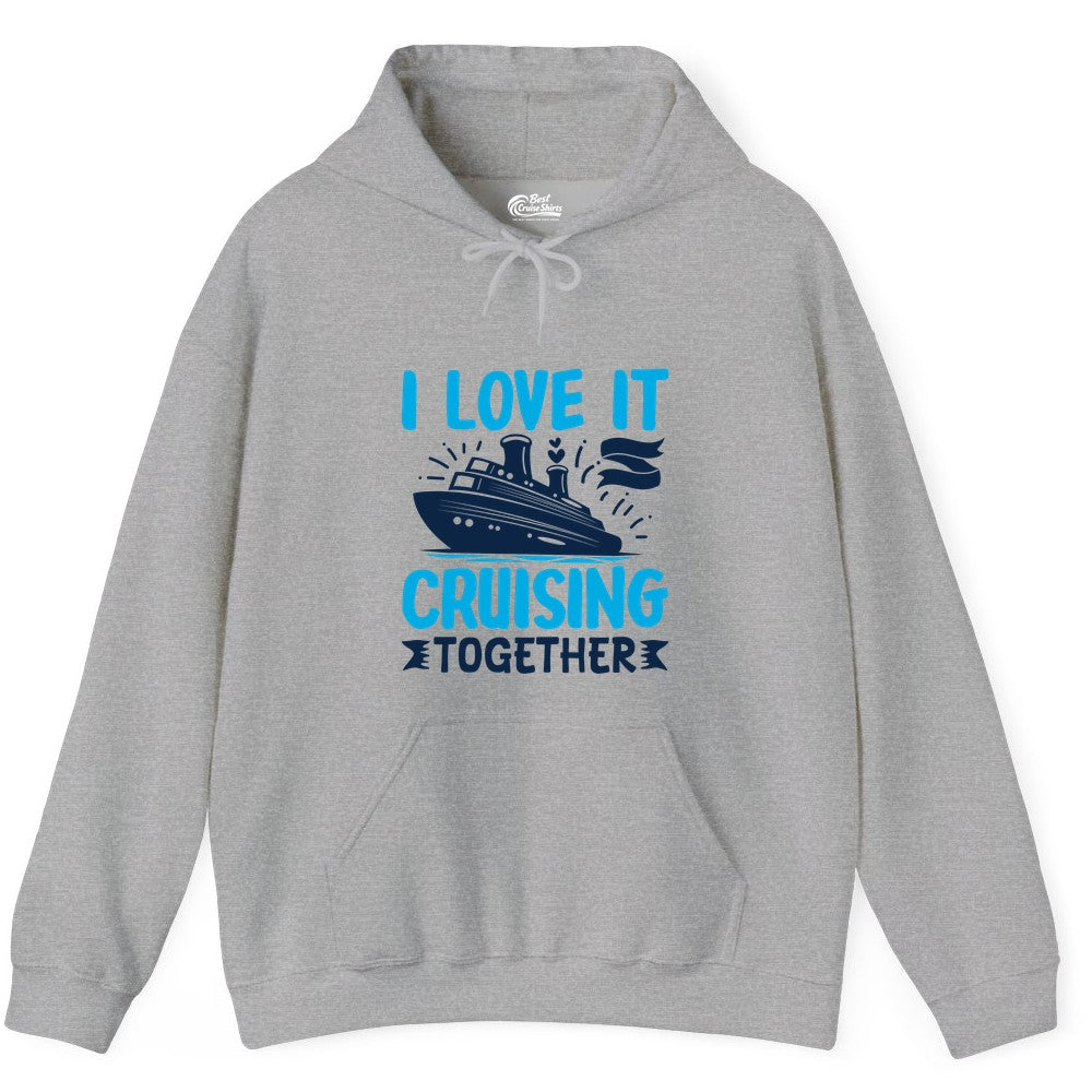 Cruising Together Shirt - Romantic Cruise Apparel for Couples (Hoodie) in Sport Grey - Romantic Cruise Ship Playful Hearts Cruising Together Shirt Design