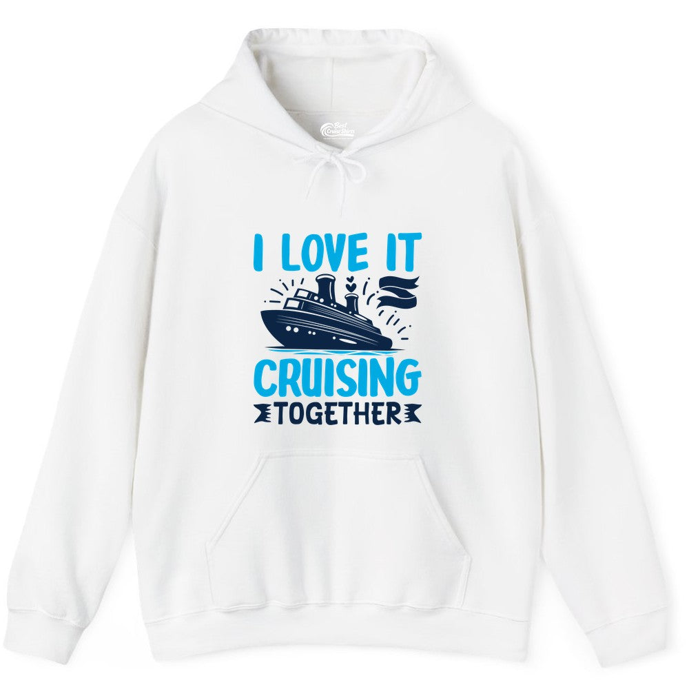 Cruising Together Shirt - Romantic Cruise Apparel for Couples (Hoodie) in White - Romantic Cruise Ship Playful Hearts Cruising Together Shirt Design