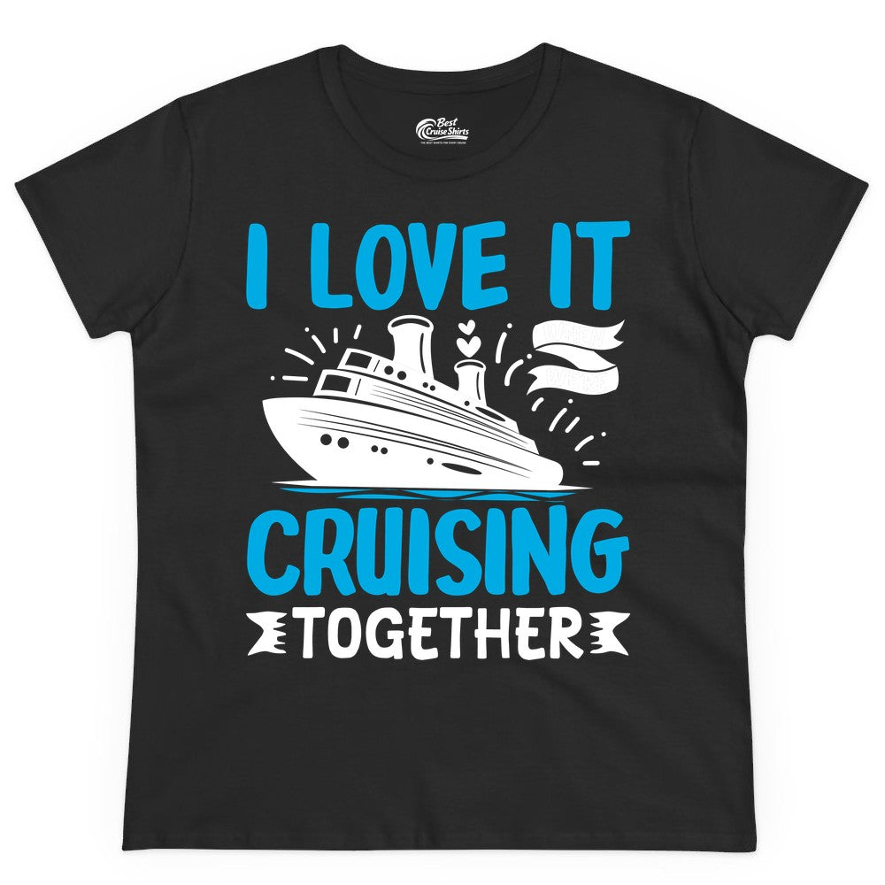 Cruising Together Shirt - Romantic Cruise Apparel for Couples (Ladies Tee) in Black - Romantic Cruise Ship Playful Hearts Cruising Together Shirt Design