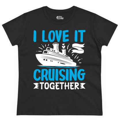 Cruising Together Shirt - Romantic Cruise Apparel for Couples (Ladies Tee) in Black - Romantic Cruise Ship Playful Hearts Cruising Together Shirt Design