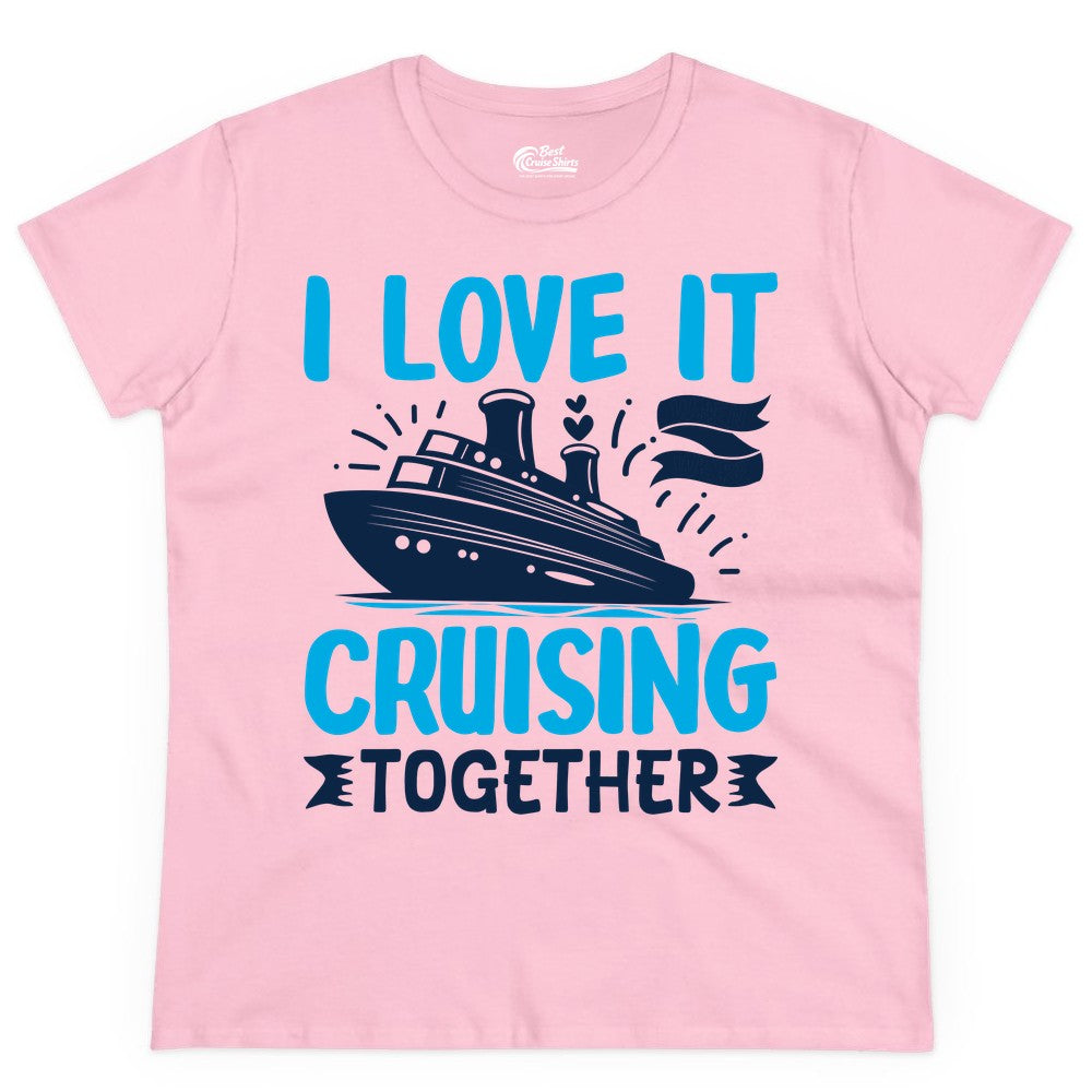 Cruising Together Shirt - Romantic Cruise Apparel for Couples (Ladies Tee) in Light Pink - Romantic Cruise Ship Playful Hearts Cruising Together Shirt Design