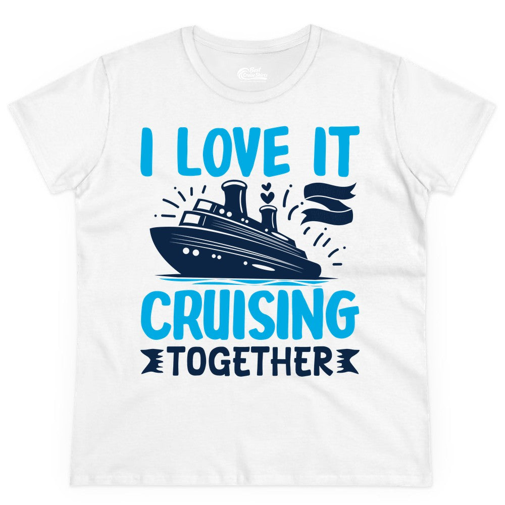 Cruising Together Shirt - Romantic Cruise Apparel for Couples (Ladies Tee) in White - Romantic Cruise Ship Playful Hearts Cruising Together Shirt Design
