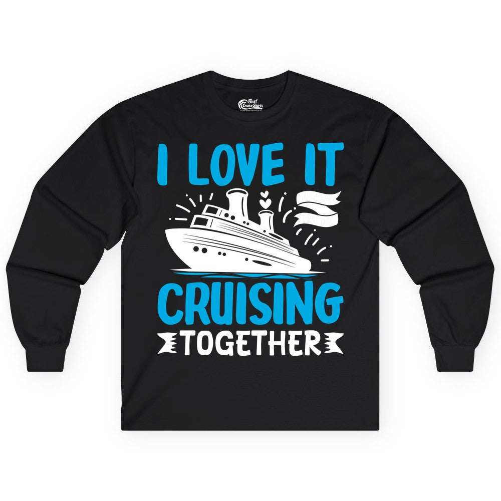 Cruising Together Shirt - Romantic Cruise Apparel for Couples (Long Sleeve) in Black - Romantic Cruise Ship Playful Hearts Cruising Together Shirt Design