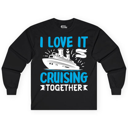 Cruising Together Shirt - Romantic Cruise Apparel for Couples (Long Sleeve) in Black - Romantic Cruise Ship Playful Hearts Cruising Together Shirt Design