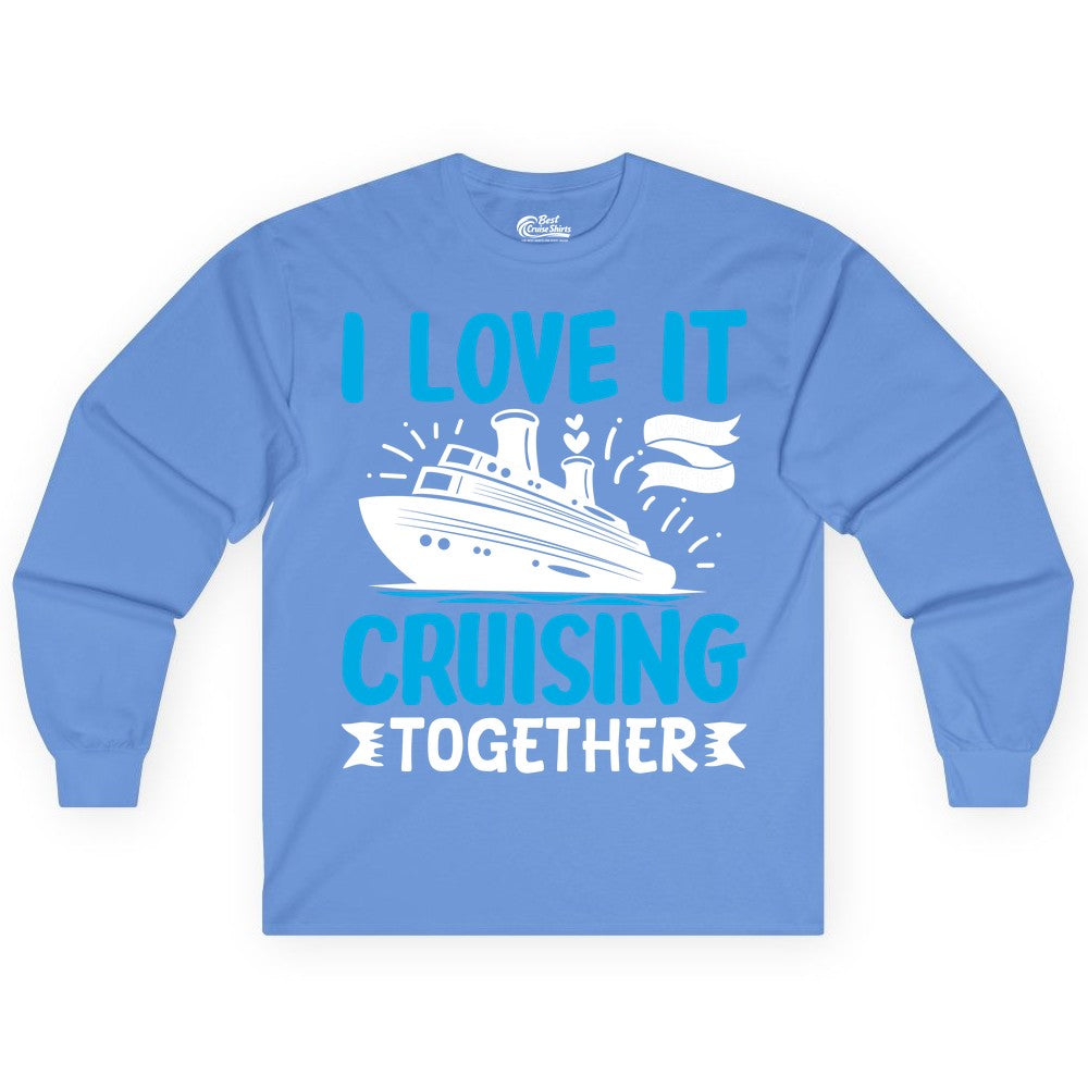 Cruising Together Shirt - Romantic Cruise Apparel for Couples (Long Sleeve) in Carolina Blue - Romantic Cruise Ship Playful Hearts Cruising Together Shirt Design