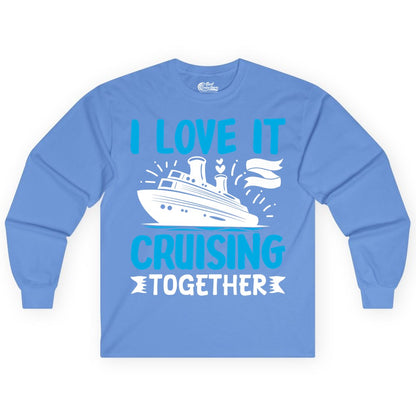 Cruising Together Shirt - Romantic Cruise Apparel for Couples (Long Sleeve) in Carolina Blue - Romantic Cruise Ship Playful Hearts Cruising Together Shirt Design