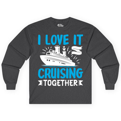 Cruising Together Shirt - Romantic Cruise Apparel for Couples (Long Sleeve) in Dark Heather - Romantic Cruise Ship Playful Hearts Cruising Together Shirt Design