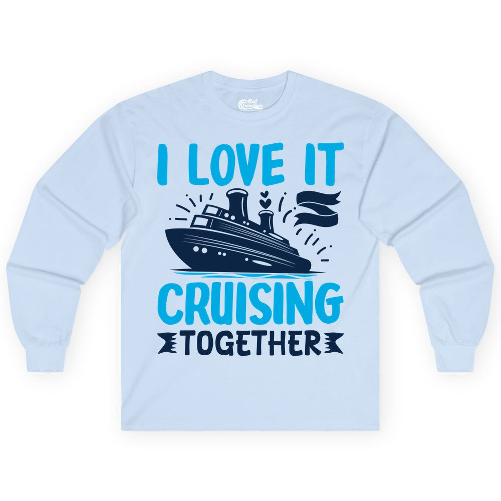Cruising Together Shirt - Romantic Cruise Apparel for Couples (Long Sleeve) in Light Blue - Romantic Cruise Ship Playful Hearts Cruising Together Shirt Design
