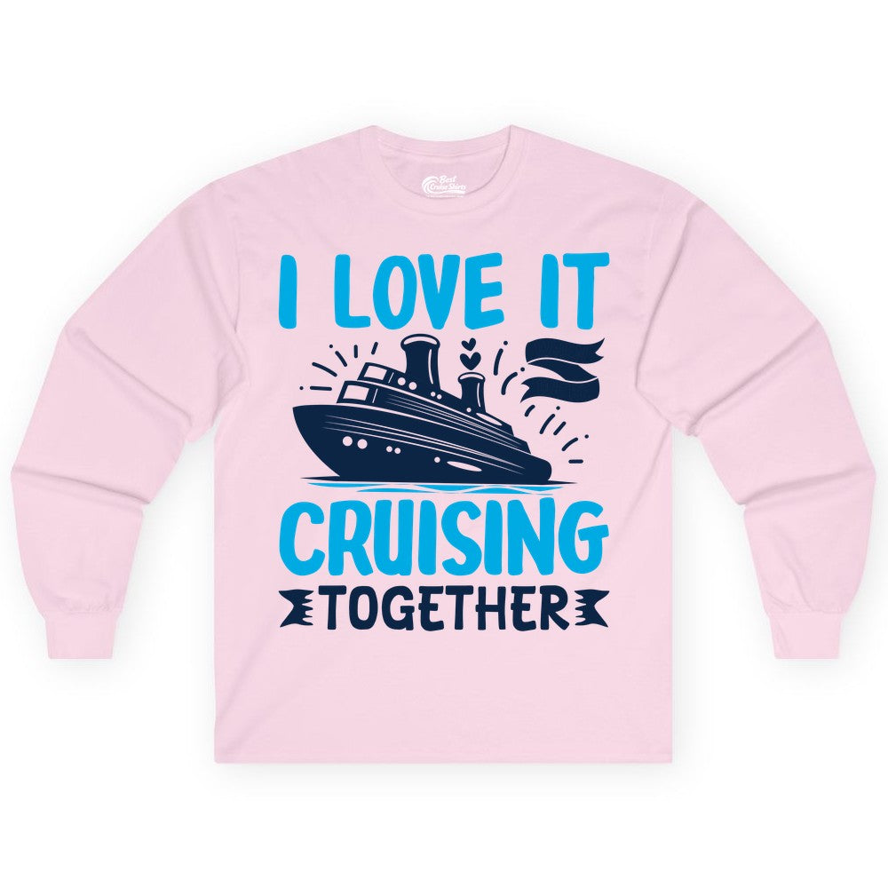 Cruising Together Shirt - Romantic Cruise Apparel for Couples (Long Sleeve) in Light Pink - Romantic Cruise Ship Playful Hearts Cruising Together Shirt Design