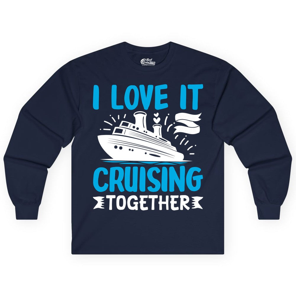 Cruising Together Shirt - Romantic Cruise Apparel for Couples (Long Sleeve) in Navy - Romantic Cruise Ship Playful Hearts Cruising Together Shirt Design