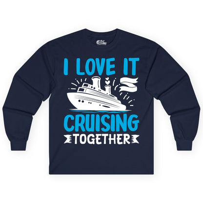 Cruising Together Shirt - Romantic Cruise Apparel for Couples (Long Sleeve) in Navy - Romantic Cruise Ship Playful Hearts Cruising Together Shirt Design