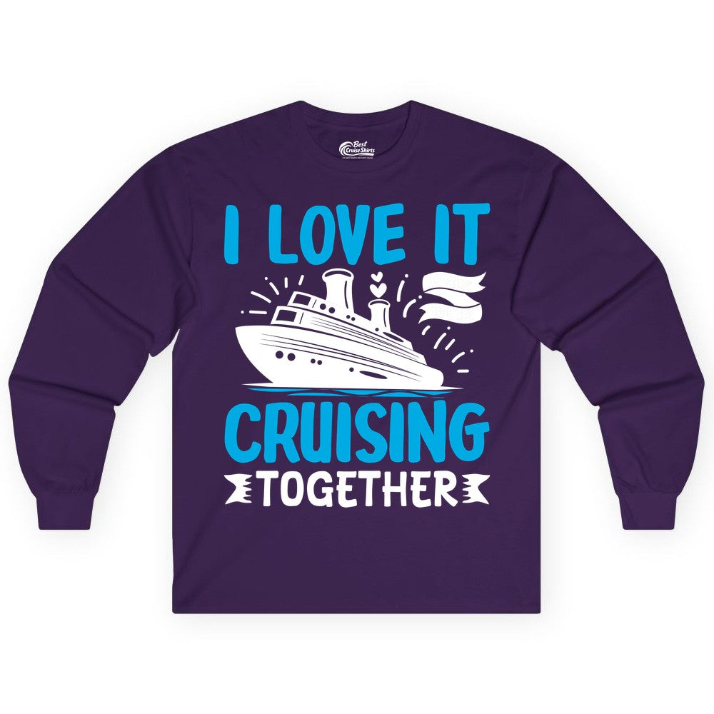 Cruising Together Shirt - Romantic Cruise Apparel for Couples (Long Sleeve) in Purple - Romantic Cruise Ship Playful Hearts Cruising Together Shirt Design