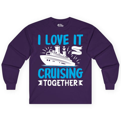 Cruising Together Shirt - Romantic Cruise Apparel for Couples (Long Sleeve) in Purple - Romantic Cruise Ship Playful Hearts Cruising Together Shirt Design