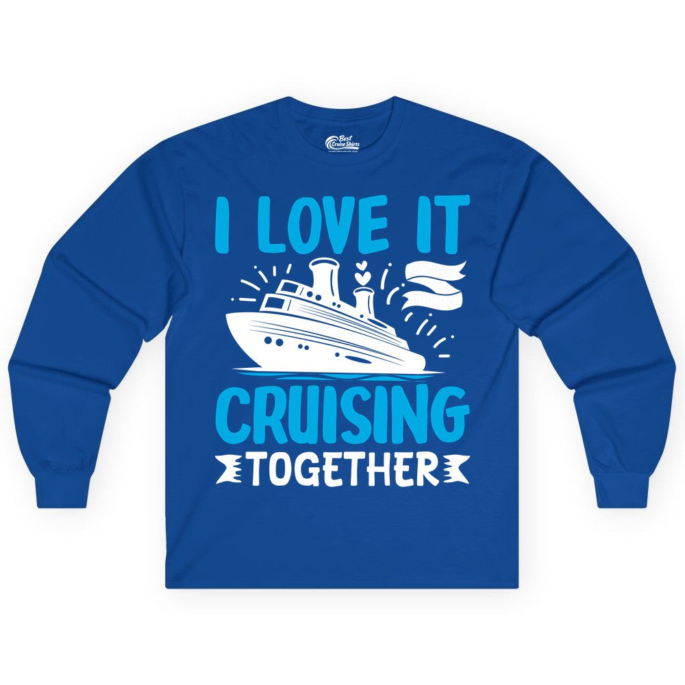 Cruising Together Shirt - Romantic Cruise Apparel for Couples (Long Sleeve) in Royal - Romantic Cruise Ship Playful Hearts Cruising Together Shirt Design