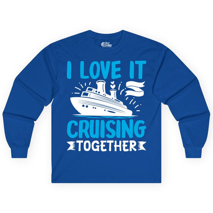 Cruising Together Shirt - Romantic Cruise Apparel for Couples (Long Sleeve) in Royal - Romantic Cruise Ship Playful Hearts Cruising Together Shirt Design
