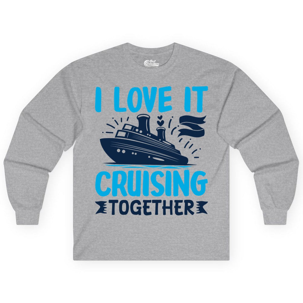 Cruising Together Shirt - Romantic Cruise Apparel for Couples (Long Sleeve) in Sport Grey - Romantic Cruise Ship Playful Hearts Cruising Together Shirt Design
