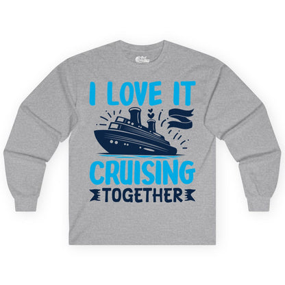 Cruising Together Shirt - Romantic Cruise Apparel for Couples (Long Sleeve) in Sport Grey - Romantic Cruise Ship Playful Hearts Cruising Together Shirt Design