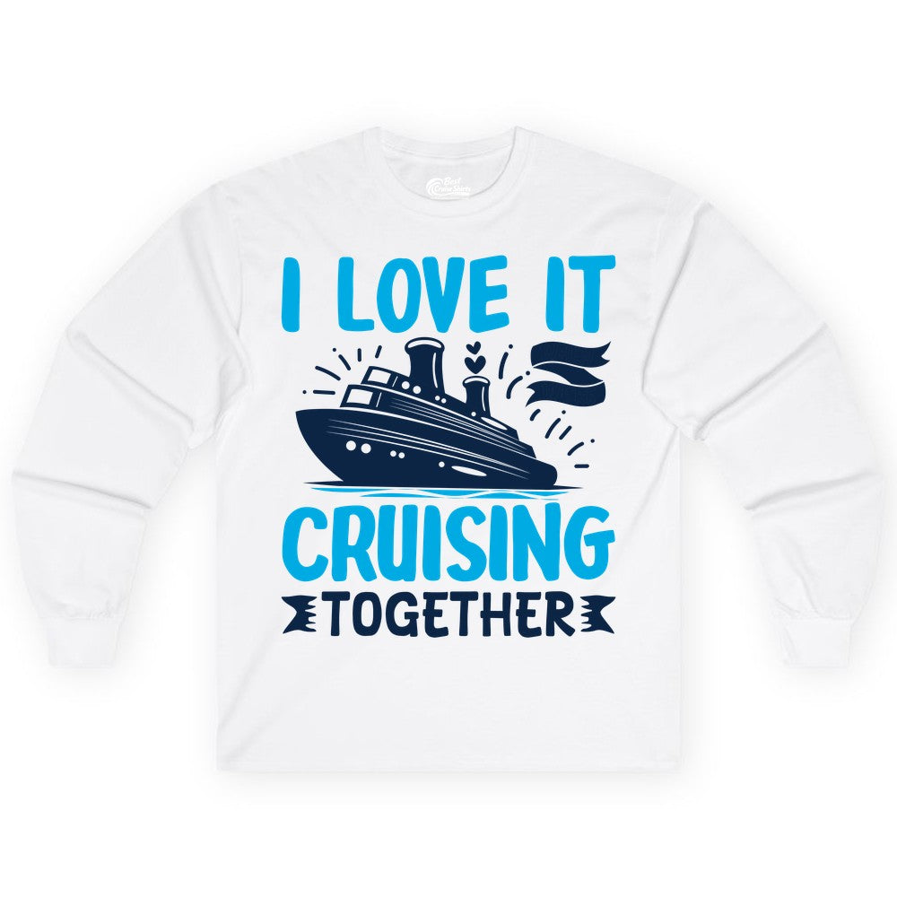 Cruising Together Shirt - Romantic Cruise Apparel for Couples (Long Sleeve) in White - Romantic Cruise Ship Playful Hearts Cruising Together Shirt Design