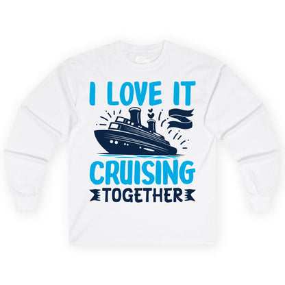 Cruising Together Shirt - Romantic Cruise Apparel for Couples (Long Sleeve) in White - Romantic Cruise Ship Playful Hearts Cruising Together Shirt Design