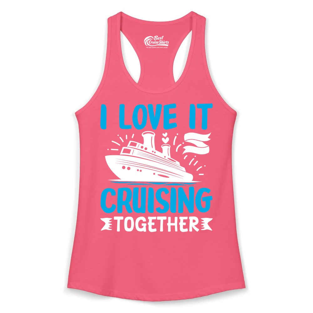Cruising Together Shirt - Romantic Cruise Apparel for Couples (Ladies Tank) in Hot Pink - Romantic Cruise Ship Playful Hearts Cruising Together Shirt Design