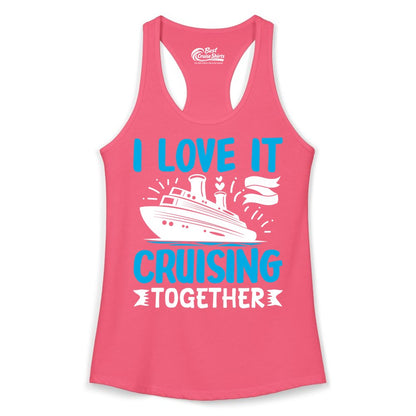 Cruising Together Shirt - Romantic Cruise Apparel for Couples (Ladies Tank) in Hot Pink - Romantic Cruise Ship Playful Hearts Cruising Together Shirt Design