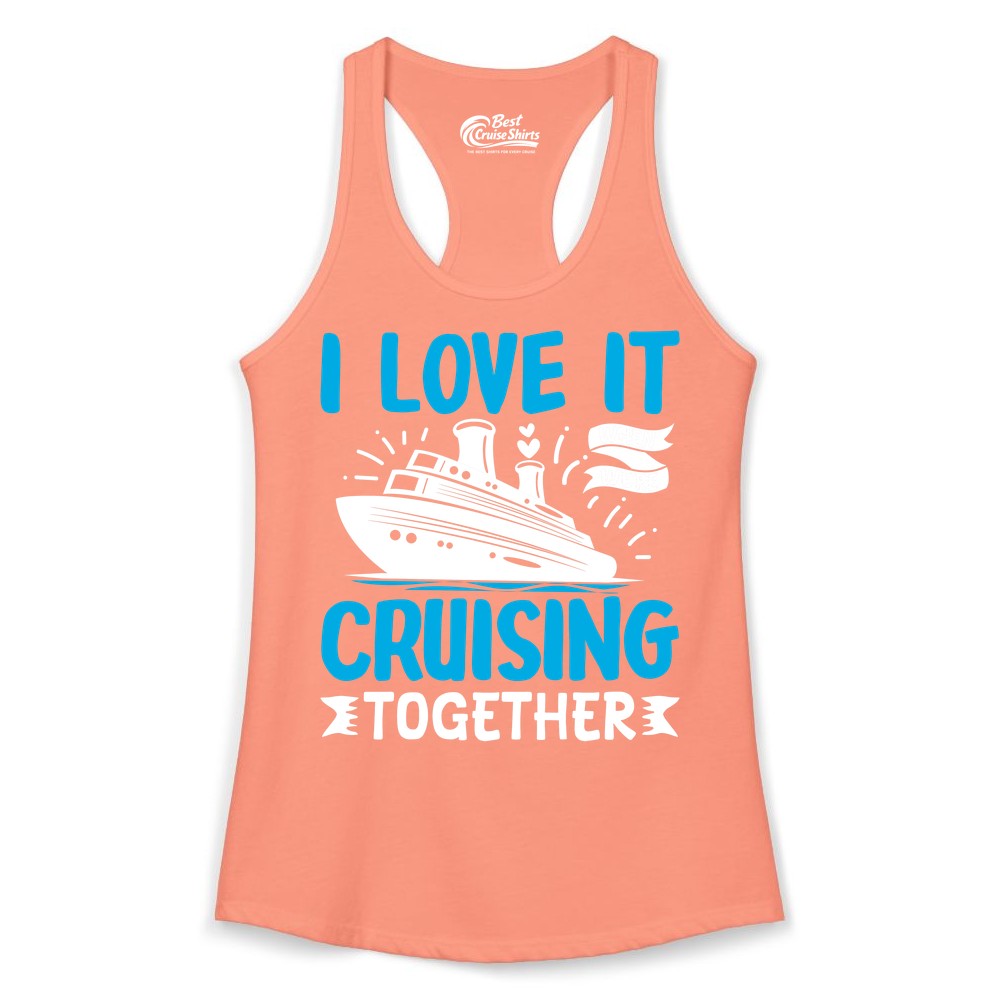 Cruising Together Shirt - Romantic Cruise Apparel for Couples (Ladies Tank) in Solid Light Orange - Romantic Cruise Ship Playful Hearts Cruising Together Shirt Design