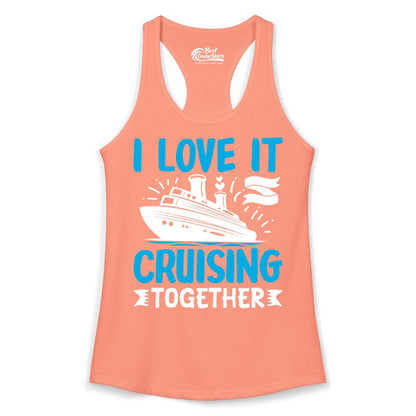 Cruising Together Shirt - Romantic Cruise Apparel for Couples (Ladies Tank) in Solid Light Orange - Romantic Cruise Ship Playful Hearts Cruising Together Shirt Design
