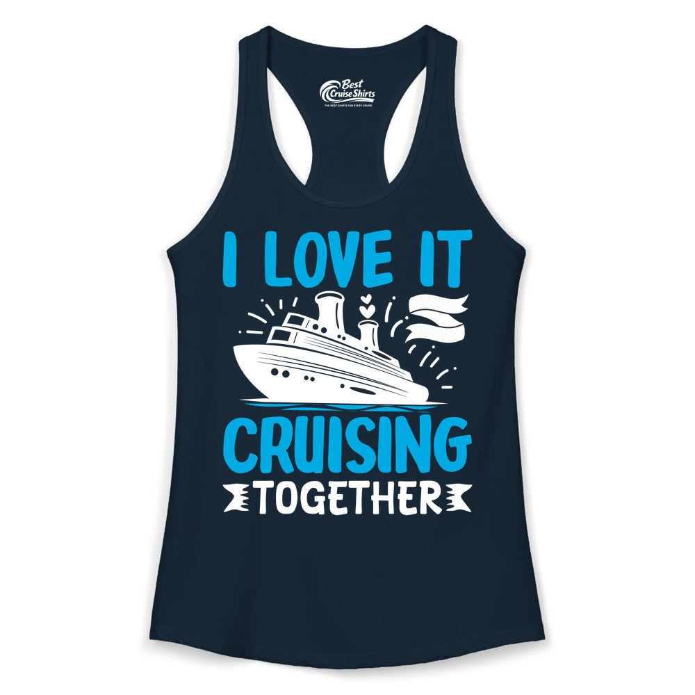 Cruising Together Shirt - Romantic Cruise Apparel for Couples (Ladies Tank) in Solid Midnight Navy - Romantic Cruise Ship Playful Hearts Cruising Together Shirt Design
