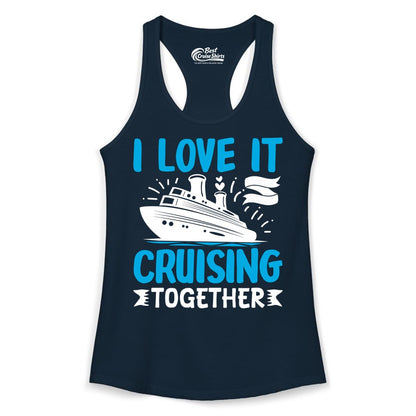 Cruising Together Shirt - Romantic Cruise Apparel for Couples (Ladies Tank) in Solid Midnight Navy - Romantic Cruise Ship Playful Hearts Cruising Together Shirt Design