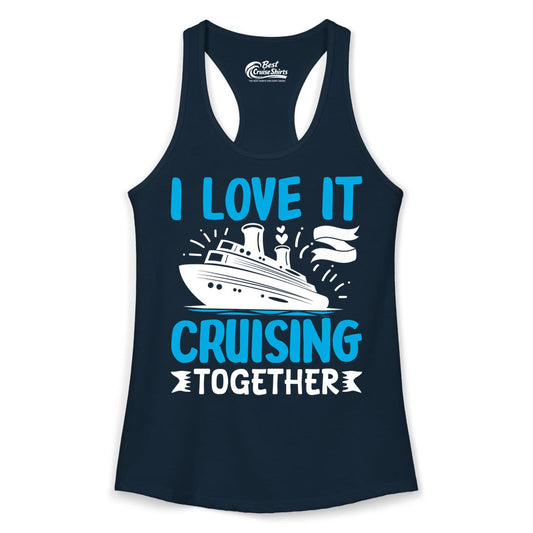 Cruising Together Shirt - Romantic Cruise Apparel for Couples (Ladies Tank) in Solid Midnight Navy - Romantic Cruise Ship Playful Hearts Cruising Together Shirt Design