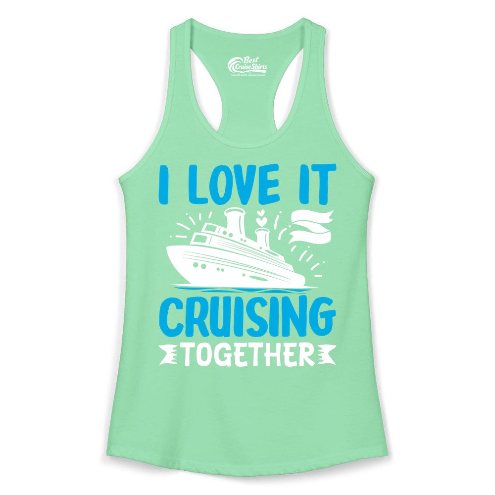Cruising Together Shirt - Romantic Cruise Apparel for Couples (Ladies Tank) in Solid Mint - Romantic Cruise Ship Playful Hearts Cruising Together Shirt Design