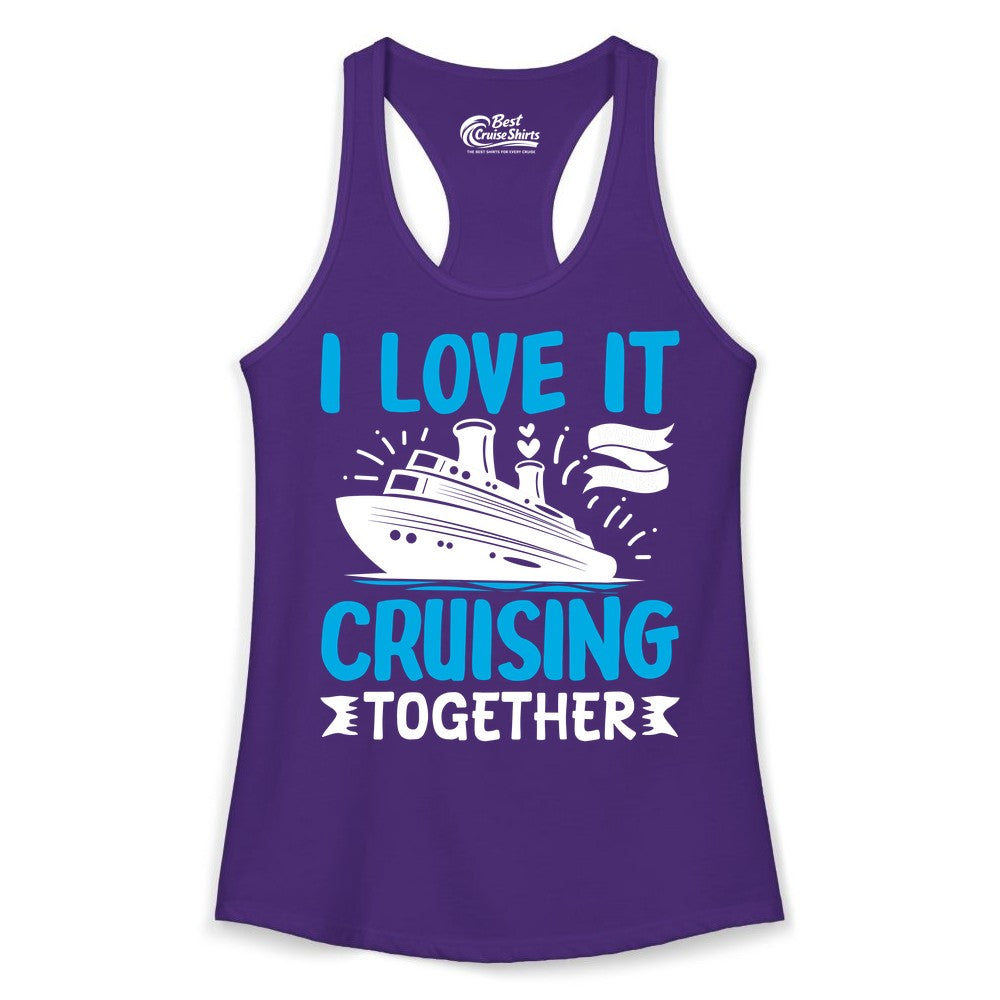 Cruising Together Shirt - Romantic Cruise Apparel for Couples (Ladies Tank) in Solid Purple Rush - Romantic Cruise Ship Playful Hearts Cruising Together Shirt Design