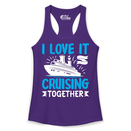 Cruising Together Shirt - Romantic Cruise Apparel for Couples (Ladies Tank) in Solid Purple Rush - Romantic Cruise Ship Playful Hearts Cruising Together Shirt Design